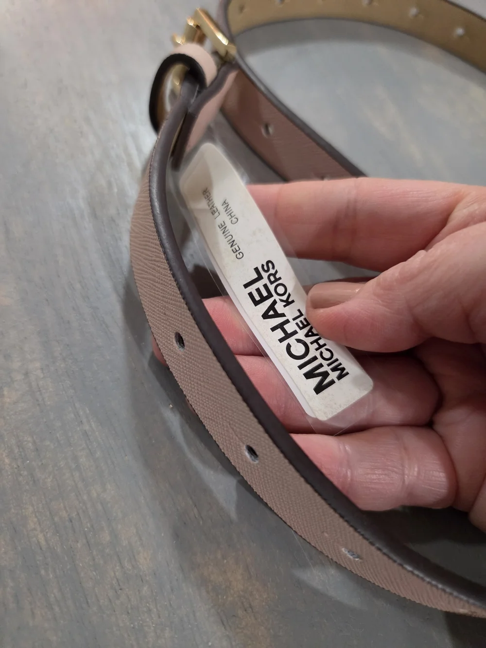 Michael Kors Pale Pink Leather Belt with Gold Buckle